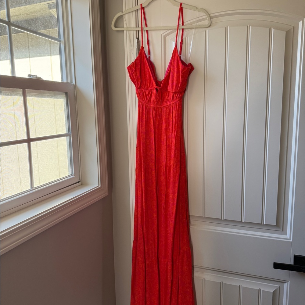 Red Sleeveless Spaghetti Strap Maxi Dress